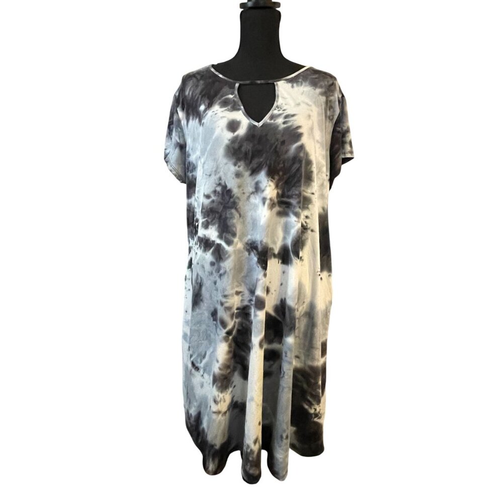 short sleeve V-neck A-line tie dye 3x dress pockets swing comfort athletic